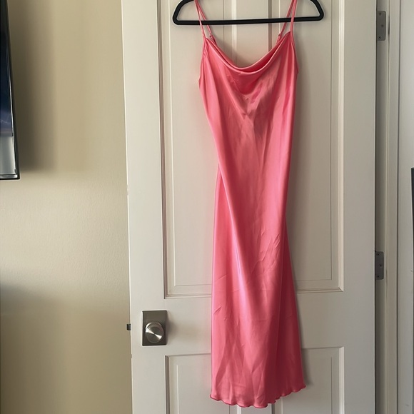NWT! Bebe Pink Cowl Neck Satin Midi Dress! - Picture 1 of 8